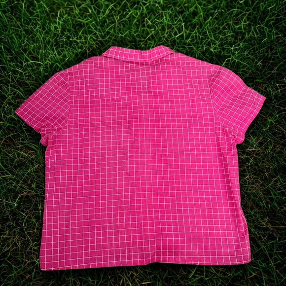Vintage Hot Pink Button Up Shirt With Lined Pattern - Picture 4 of 6